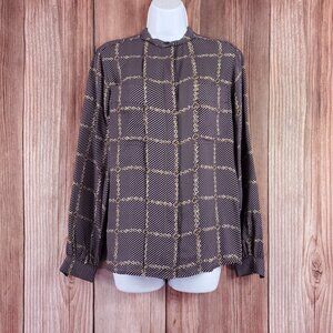 NWT Reiss Womens Size 4 Nyla Chain Print Shirt Blouse Button Up Viscose Brown